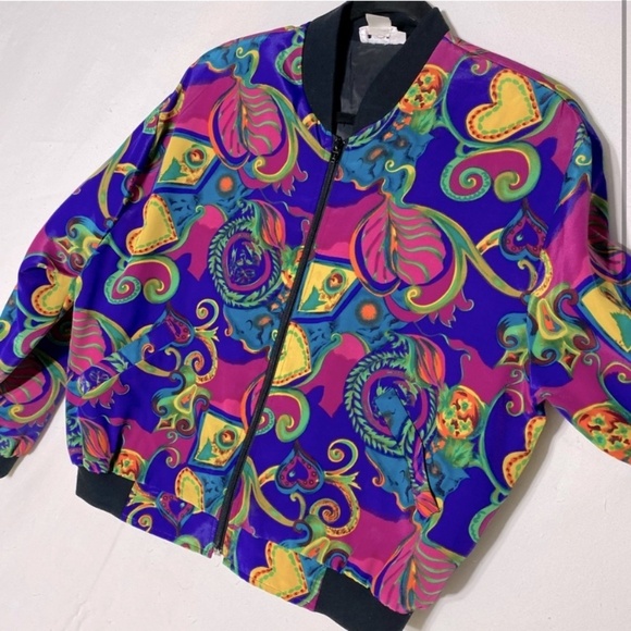 Vintage Alia Oversized Vibrant Print Full Zip Lightweight Bomber Jacket M - Picture 3 of 13